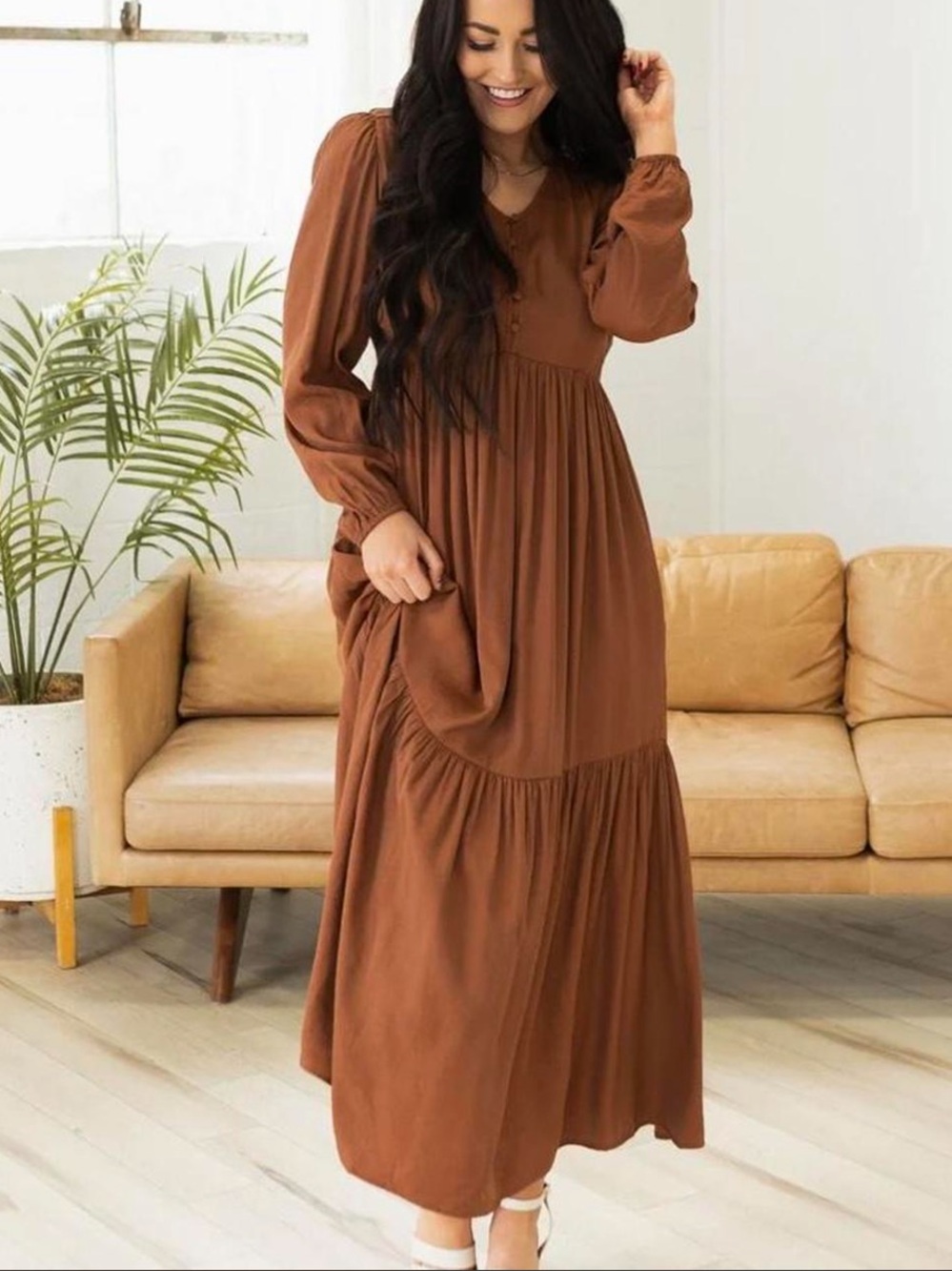 Indigo Rust Brown Tiered Maxi Dress